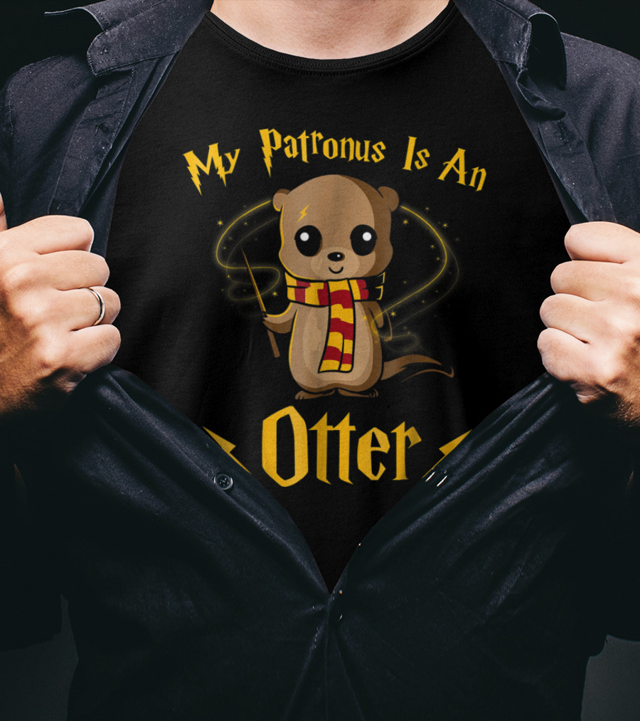 My Patronus Is An Otter Wizard Otter With Wand And Scarf T-Shirt