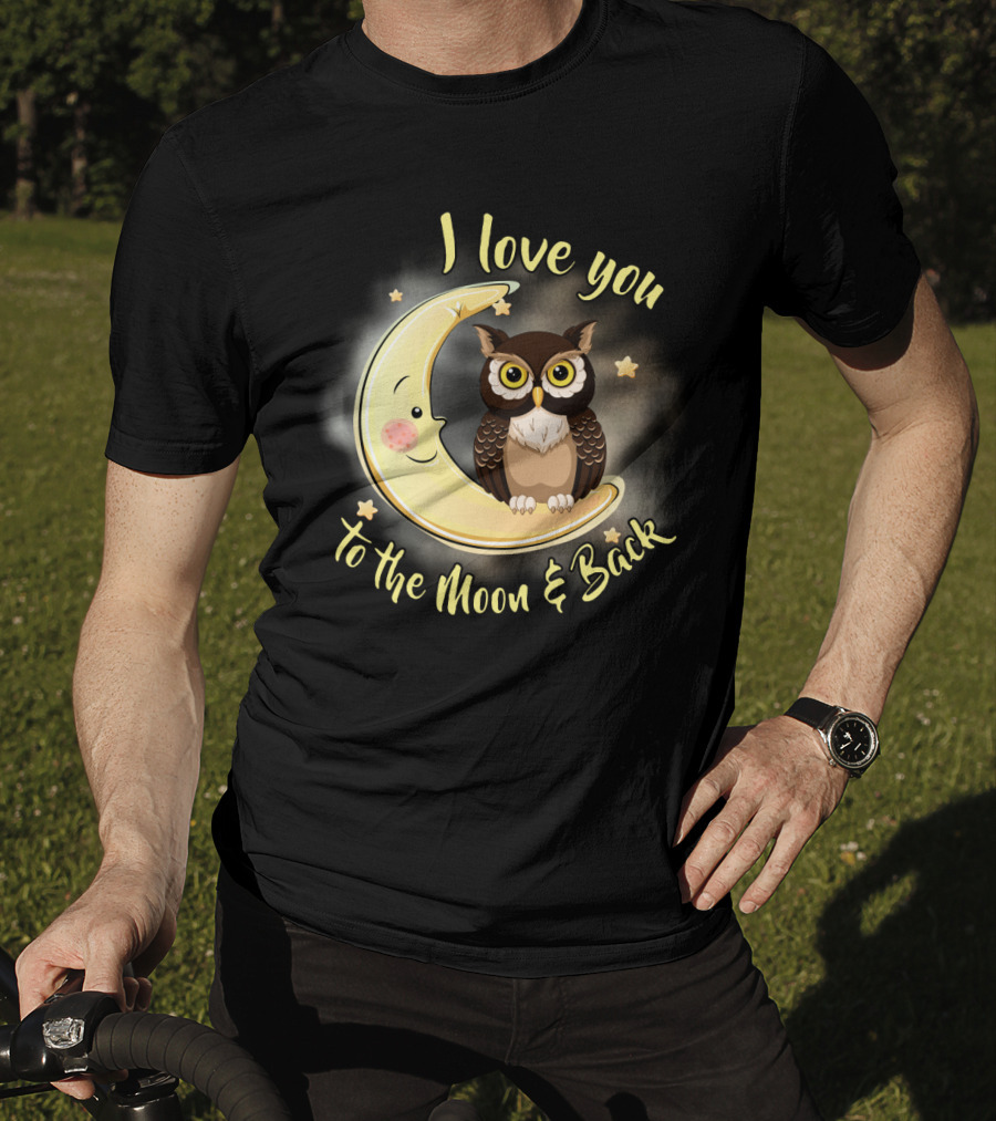 I Love You To The Moon And Back Owl On Smiling Clown Moon With Stars T-Shirt
