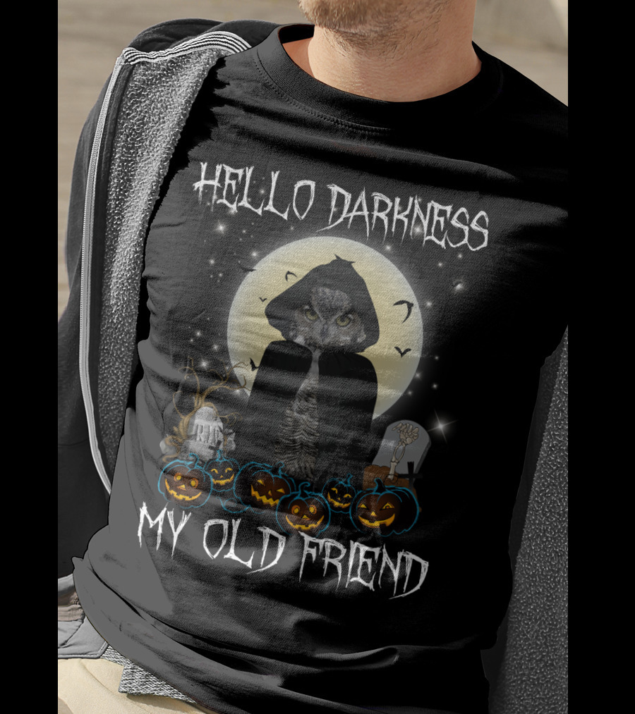 Hello Darkness My Old Friend Owl Halloween Moon Ravens T-Shirt