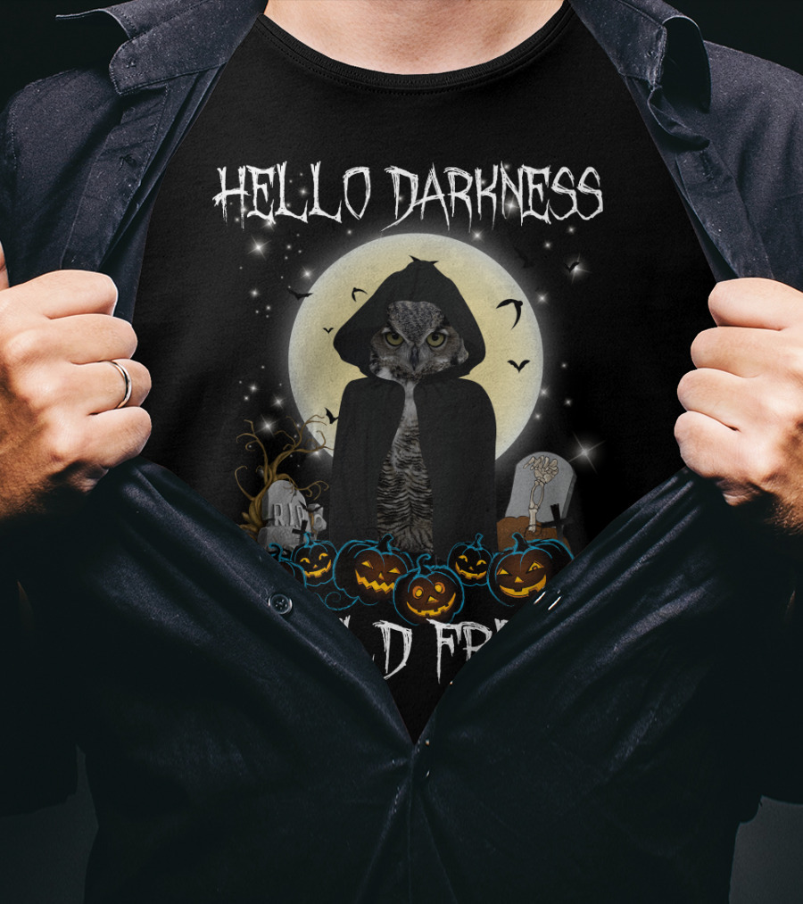 Hello Darkness My Old Friend Owl Halloween Moon Ravens T-Shirt