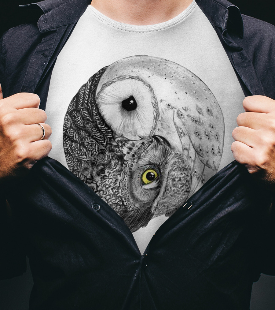 Yin Yang Black And White Owl T-Shirt