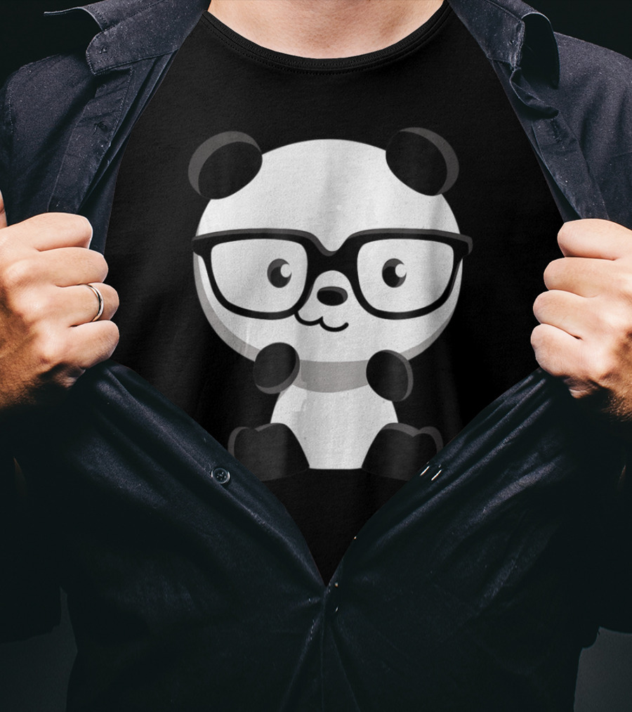 Cute Little Panda Bear Nerd Glasses T-Shirt