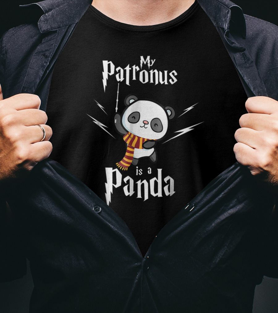 Funny Panda My Patronus Is A Panda With Magic Wand And Scarf T-Shirt