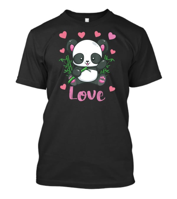 Girls Cute Panda Bear Hearts Love T-Shirt