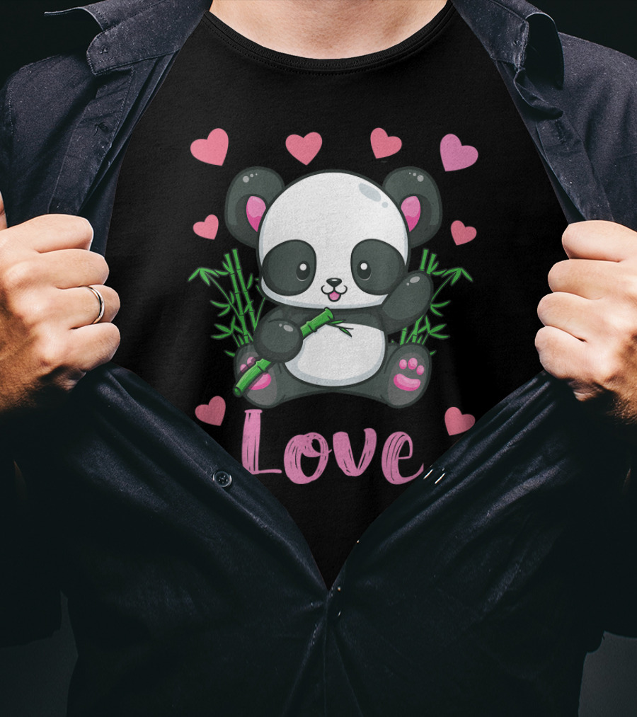 Girls Cute Panda Bear Hearts Love T-Shirt