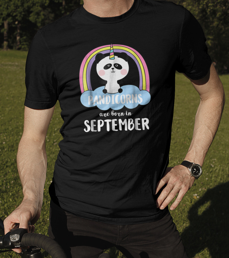 Pandicorns Unicorn Panda Born In September With Rainbow T-Shirt