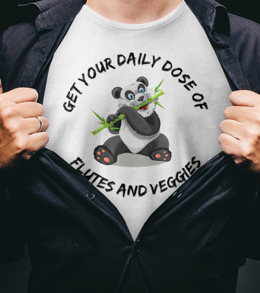 Get Your Daily Dose Of Flutes And Veggies Panda Flute Music Pun T-Shirt