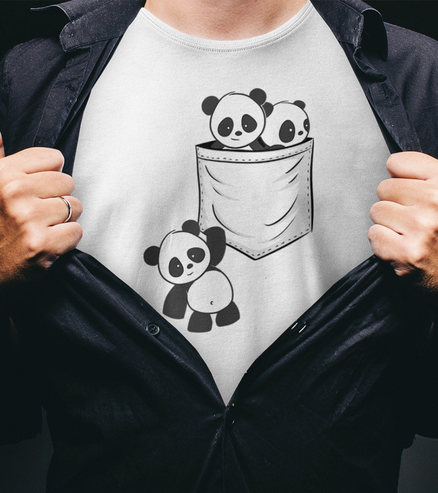 Kawaii Baby Pandas In Pocket For Panda Lovers T-Shirt