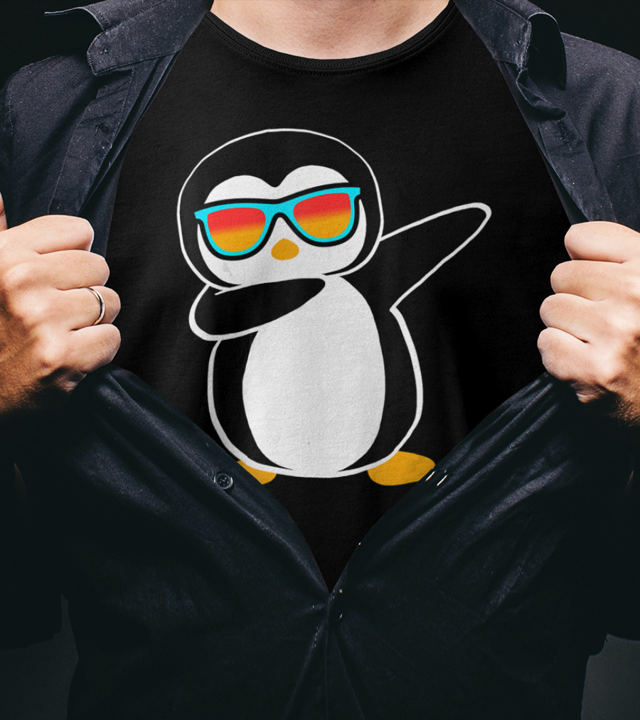 Dabbing Penguin Cute Animal With Sunglasses Birthday Party T-Shirt