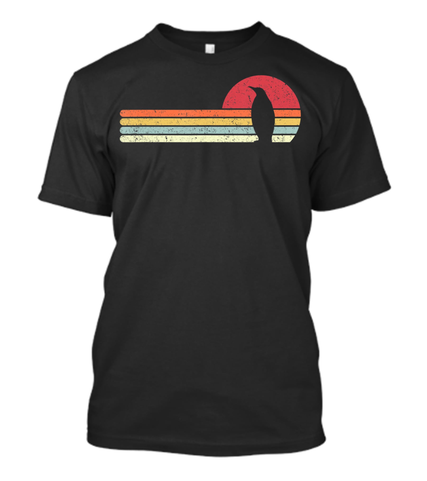 Retro Sunset Penguin Style Vintage Stripes T-Shirt