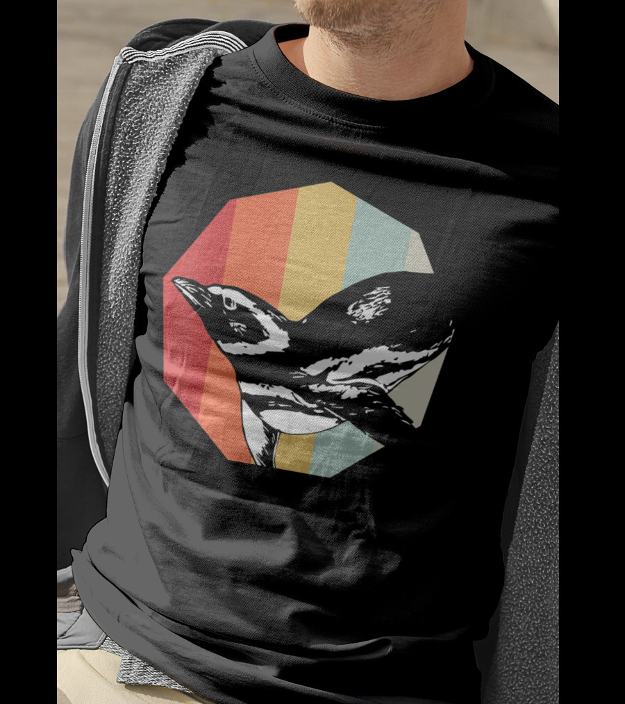 Retro Penguin Vintage Stripes T-Shirt