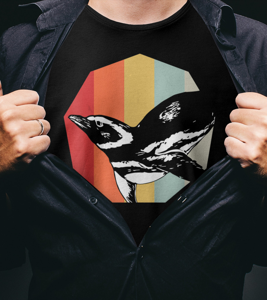 Retro Penguin Vintage Stripes T-Shirt