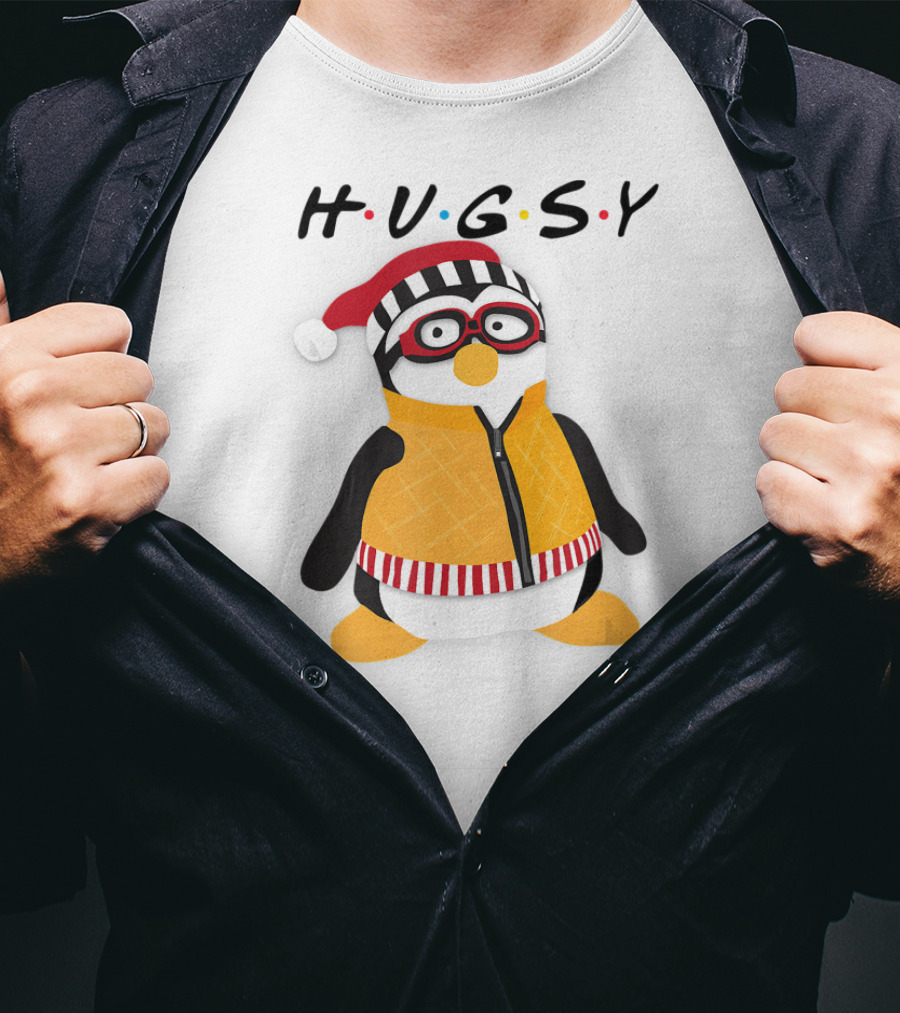 Hugsy Penguin With Santa Hat And Glasses T-Shirt