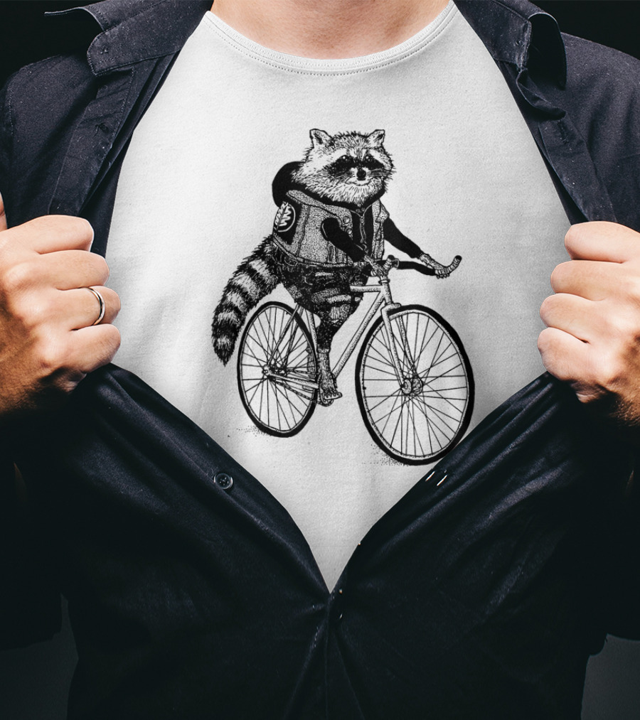 Funny Raccoon Cycling On Bike T-Shirt