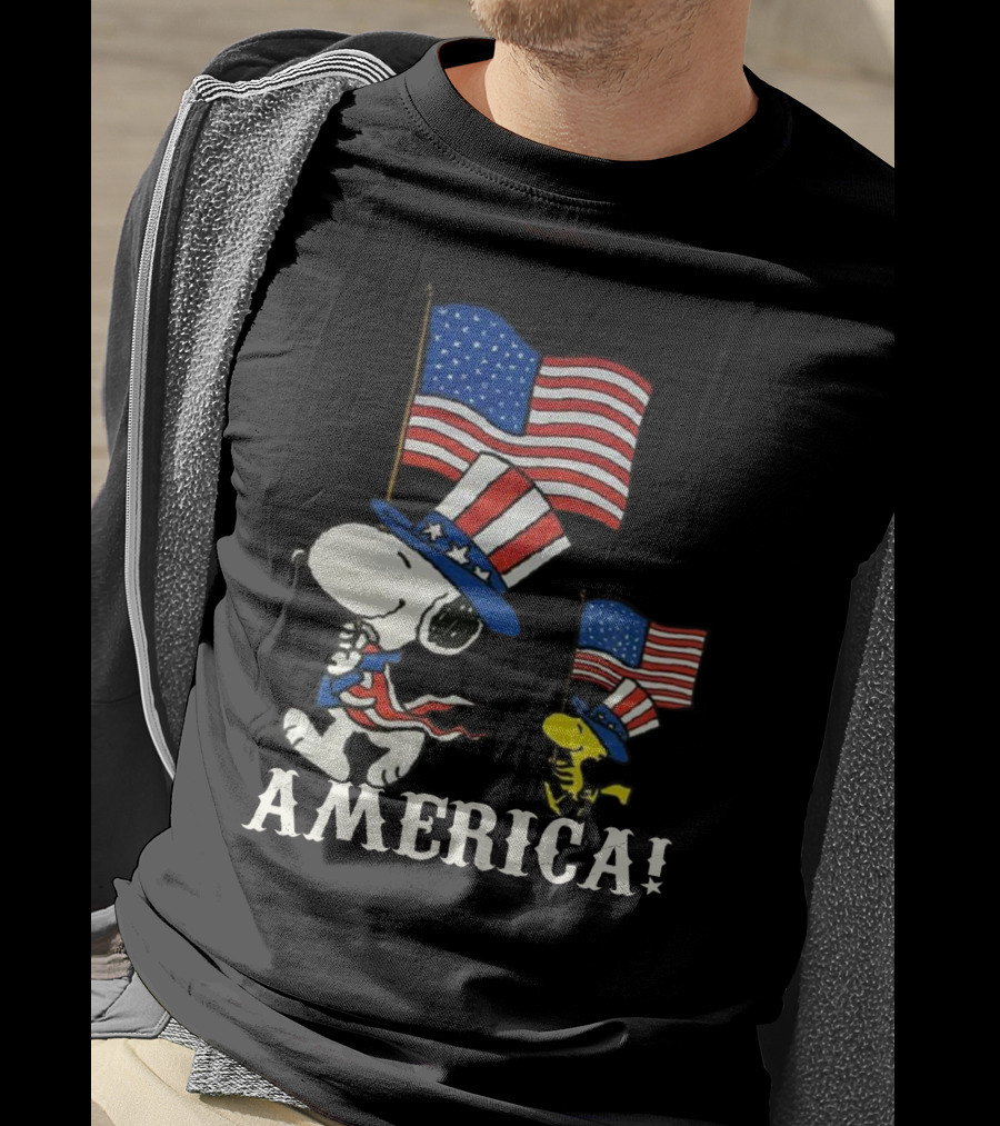 Snoopy And Woodstock America Flag Peanuts Movie T-Shirt
