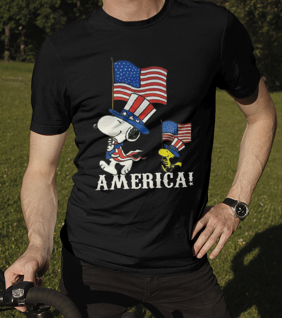 Snoopy And Woodstock America Flag Peanuts Movie T-Shirt