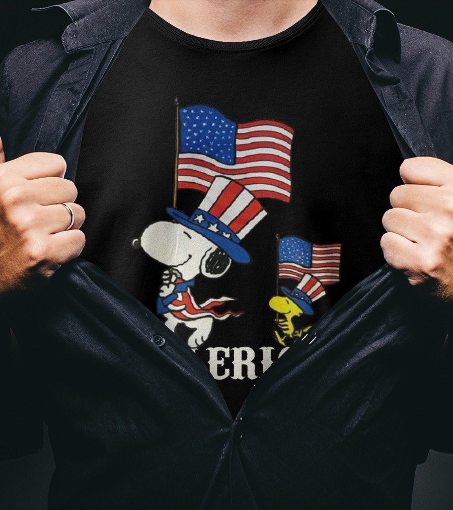 Snoopy And Woodstock America Flag Peanuts Movie T-Shirt