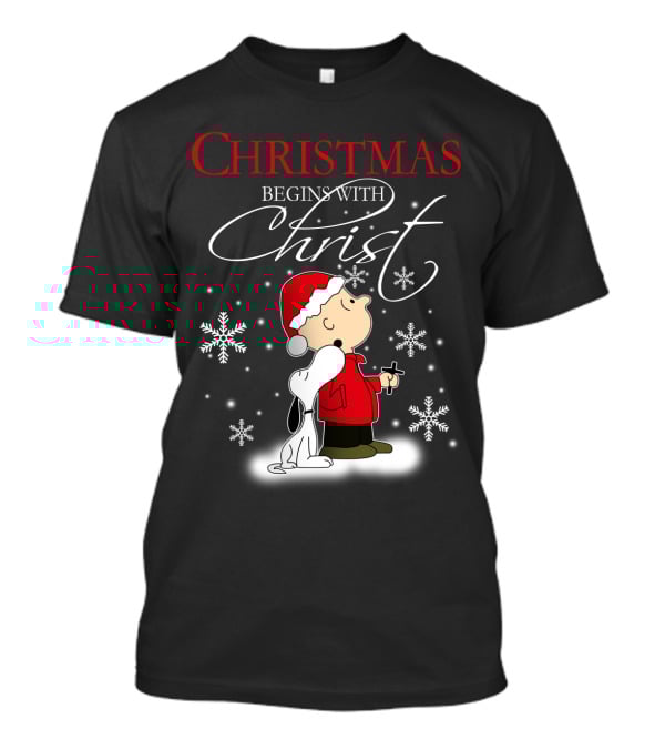 Christmas Begins With Christ Snoopy The Peanuts Movie Charlie Brown Snowflakes T-Shirt