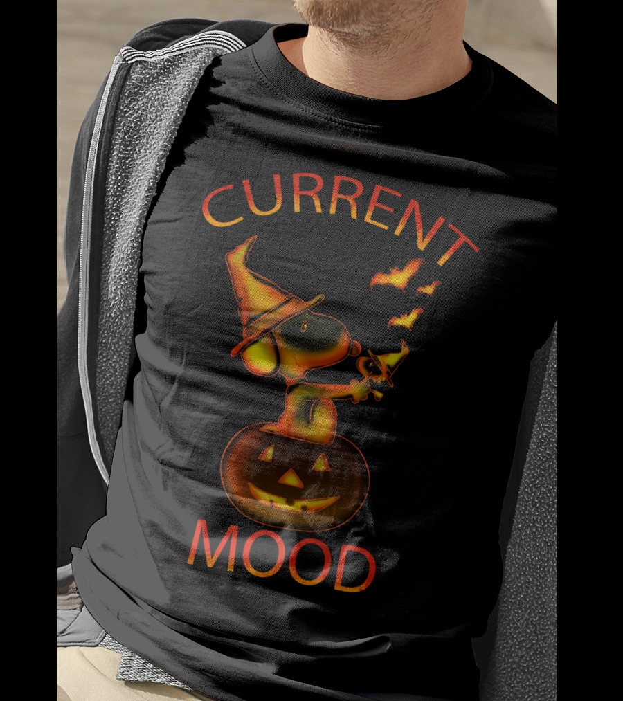 Current Mood Halloween Snoopy Wizard On Pumpkin With Bats From The Peanuts Movie T-Shirt