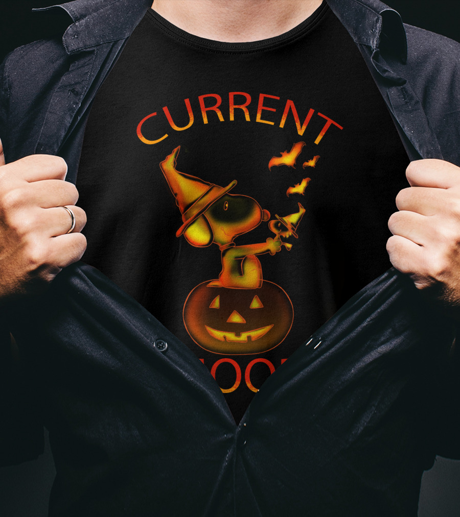 Current Mood Halloween Snoopy Wizard On Pumpkin With Bats From The Peanuts Movie T-Shirt