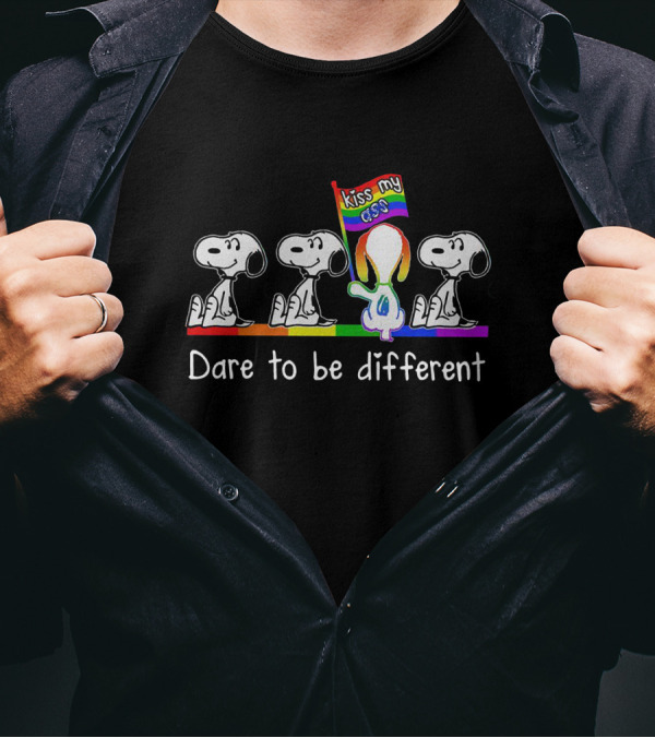 Dare To Be Different Kiss My Snoopy Peanuts Rainbow Flag T-Shirt