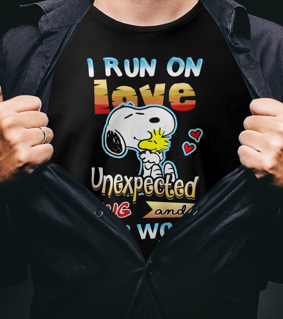 I Run On Love Unexpected Hug And Kind Words Snoopy Peanuts Movie T-Shirt
