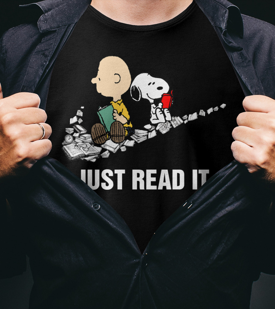 Just Read It Snoopy And Charlie Brown Peanuts Swoosh Books T-Shirt