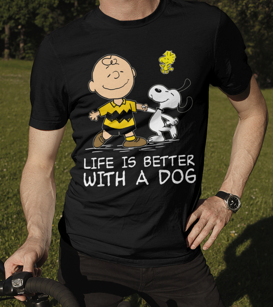 Life Is Better With A Dog Snoopy Charlie Brown Woodstock Peanuts T-Shirt