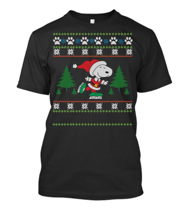 Pattin Xmas Snoopy Ice Skating Christmas Sweater Peanuts Movie T-Shirt