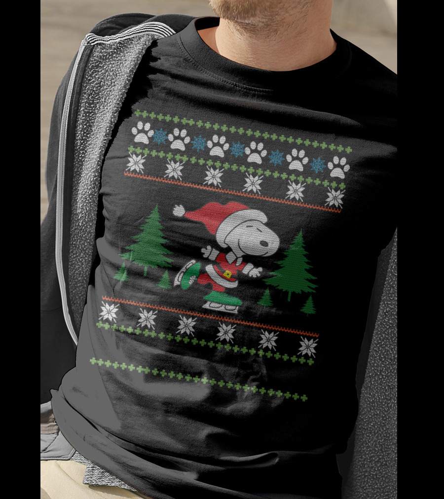 Pattin Xmas Snoopy Ice Skating Christmas Sweater Peanuts Movie T-Shirt