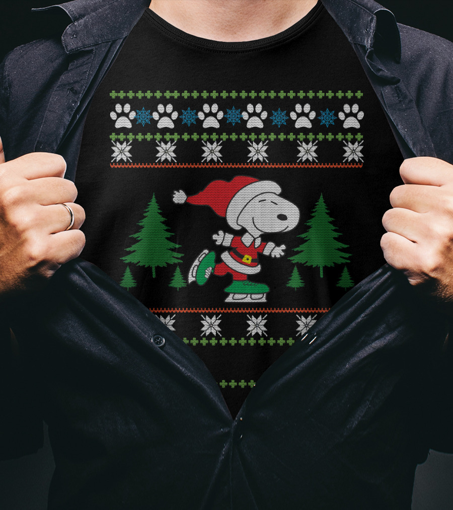 Pattin Xmas Snoopy Ice Skating Christmas Sweater Peanuts Movie T-Shirt