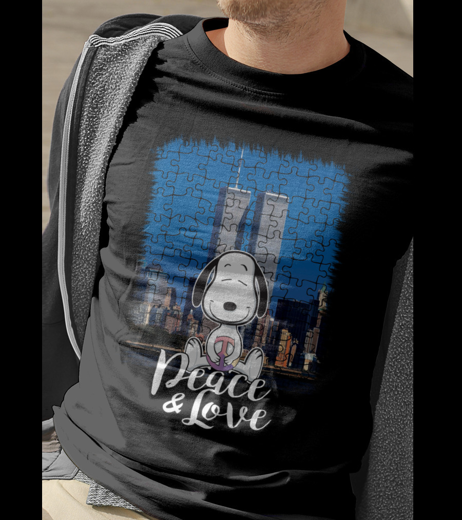 Peace And Love Snoopy 11th September The Peanuts Movie Twin Towers T-Shirt