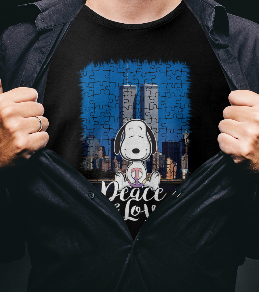 Peace And Love Snoopy 11th September The Peanuts Movie Twin Towers T-Shirt