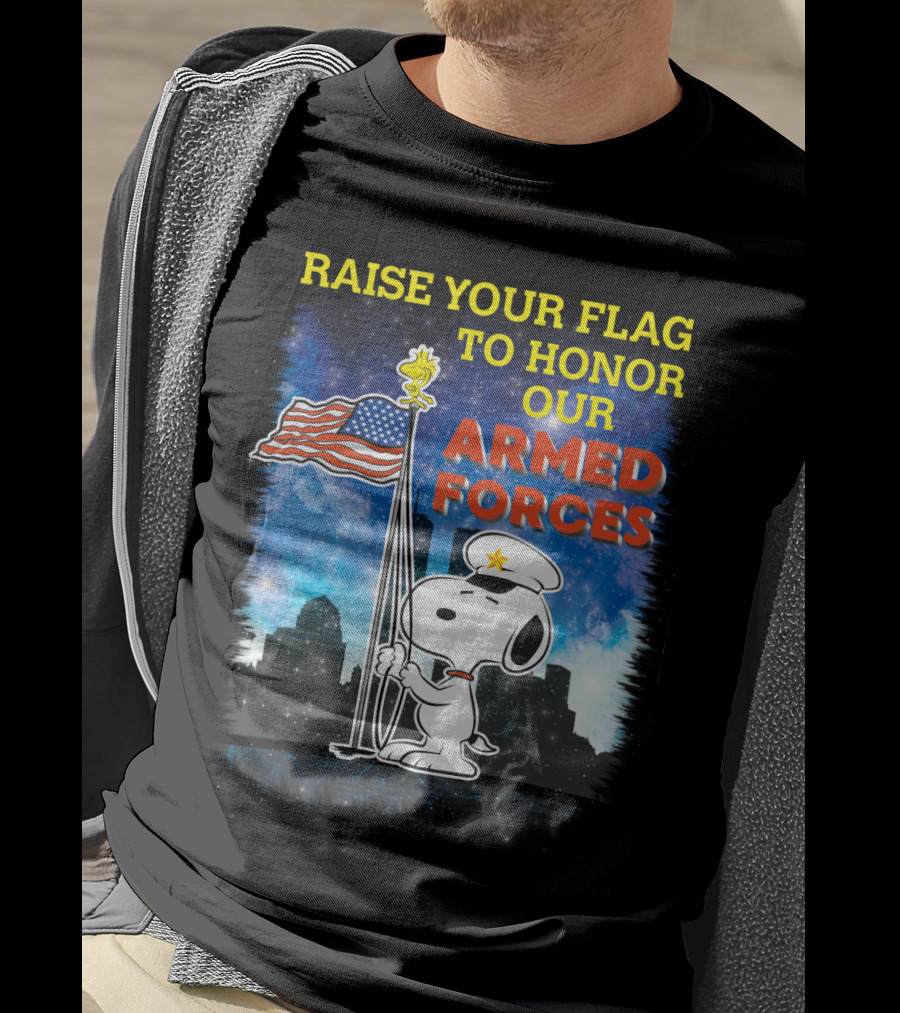 Raise Your Flag To Honor Our Armed Forces With Snoopy From The Peanuts Movie T-Shirt
