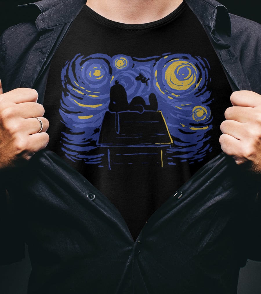 Van Gogh Starry Night Snoopy Peanuts Iconic T-Shirt