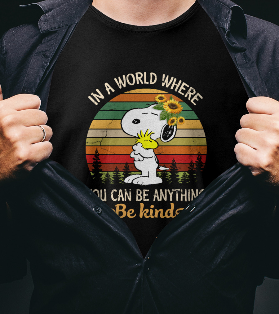 In A World Where You Can Be Anything Be Kind Snoopy Peanuts Vintage Retro Sunflowers T-Shirt