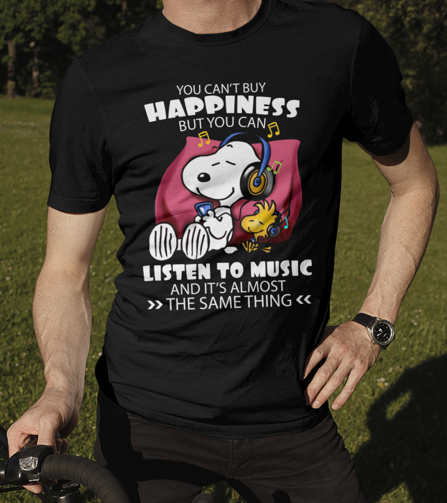 You Can't Buy Happiness But You Can Listen To Music It's Almost The Same Thing Snoopy Woodstock Relaxing Pillow T-Shirt