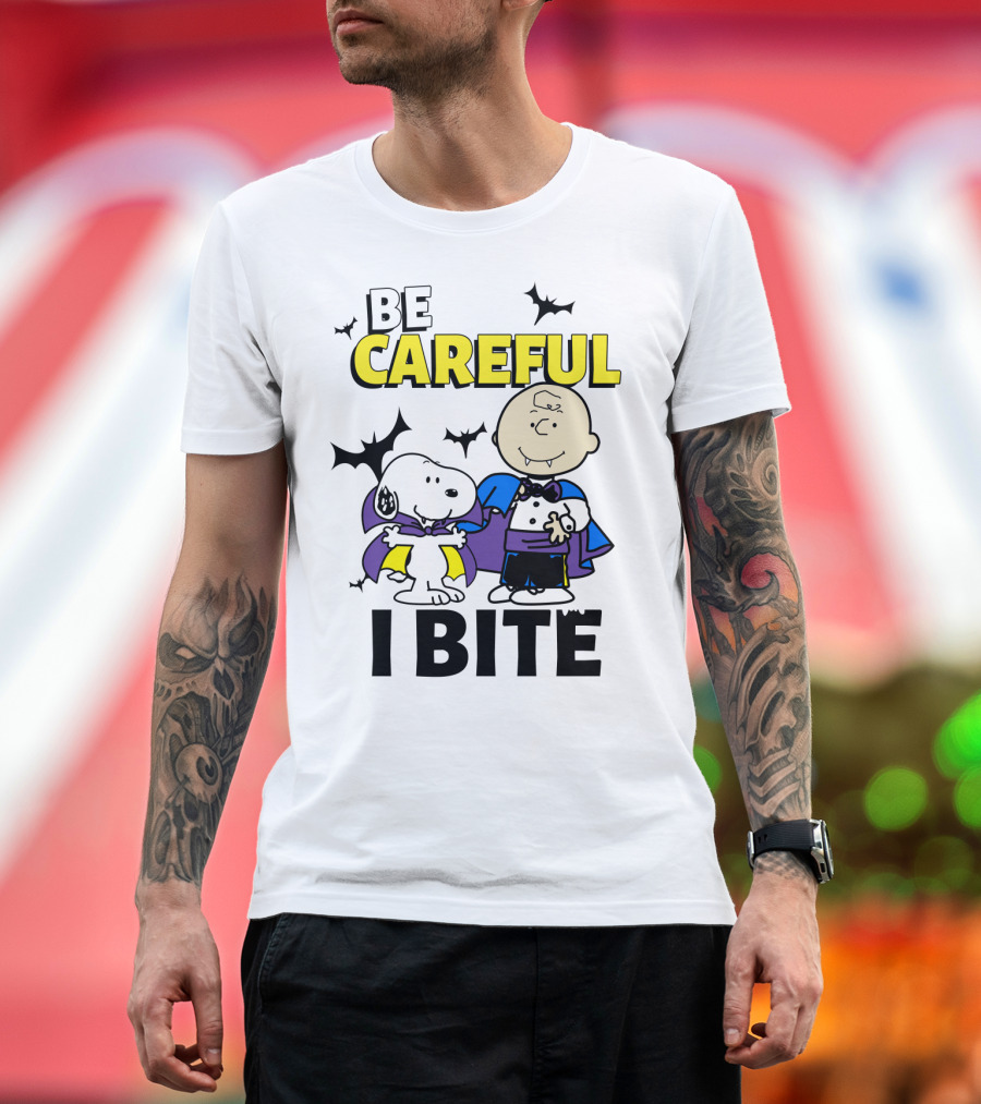 Be Careful I Bite Snoopy and Charlie Brown Halloween Peanuts Movie T-Shirt