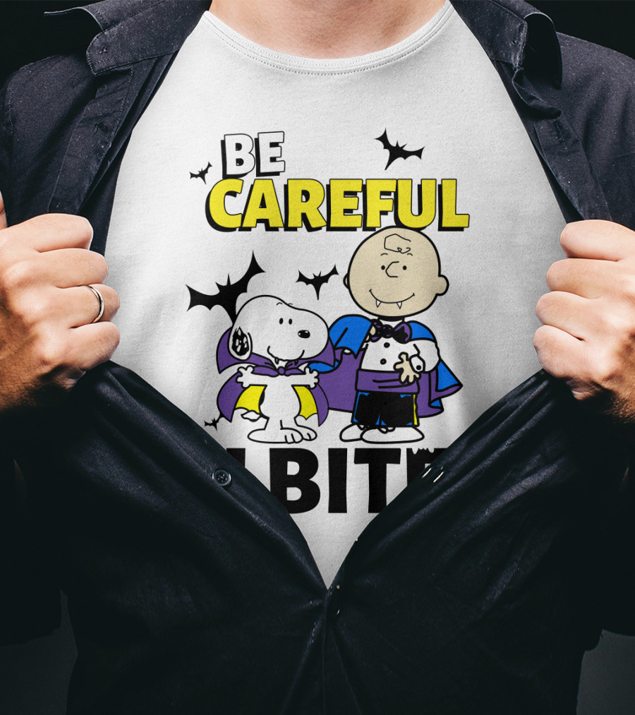 Be Careful I Bite Snoopy And Charlie Brown Halloween Peanuts Movie T-Shirt