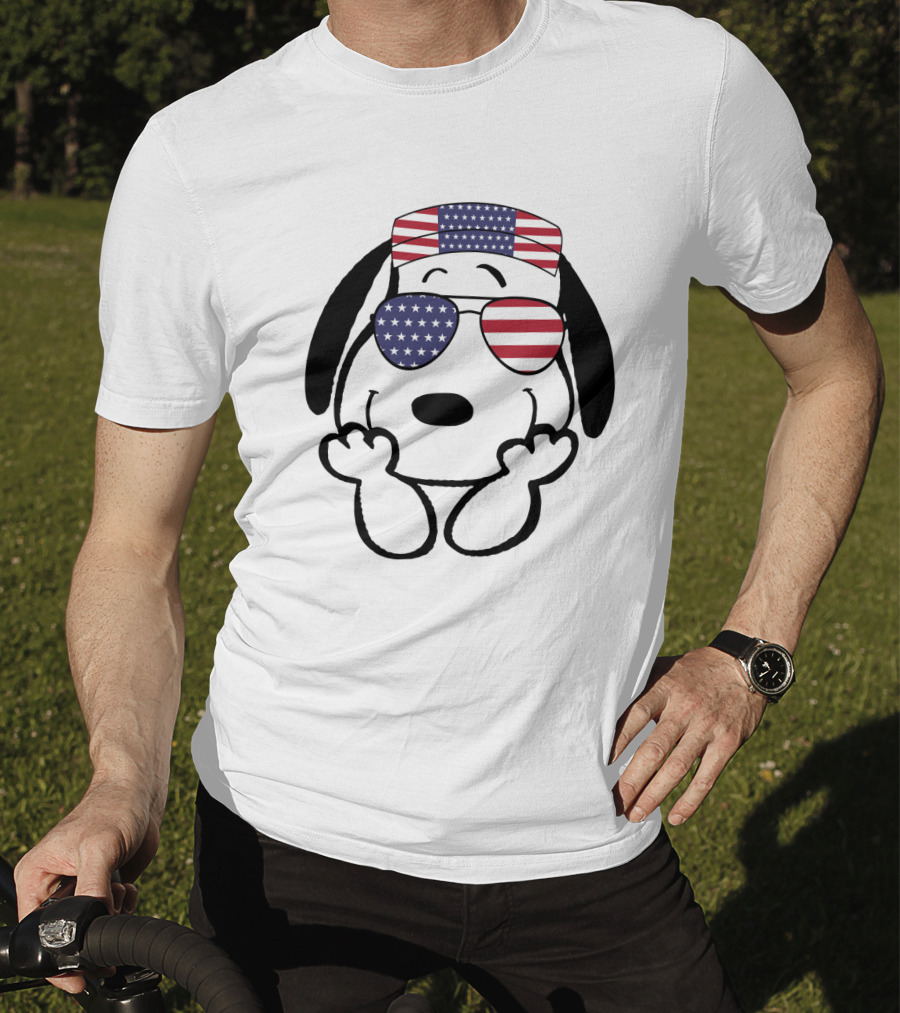 Snoopy American Flag Sunglasses The Peanuts Movie Dog T-Shirt