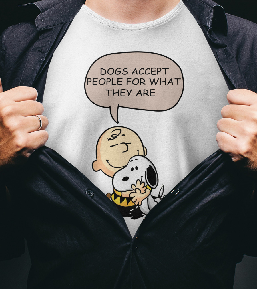 Snoopy Peanuts Dogs Accept People For What They Are Hugging Scene T-Shirt