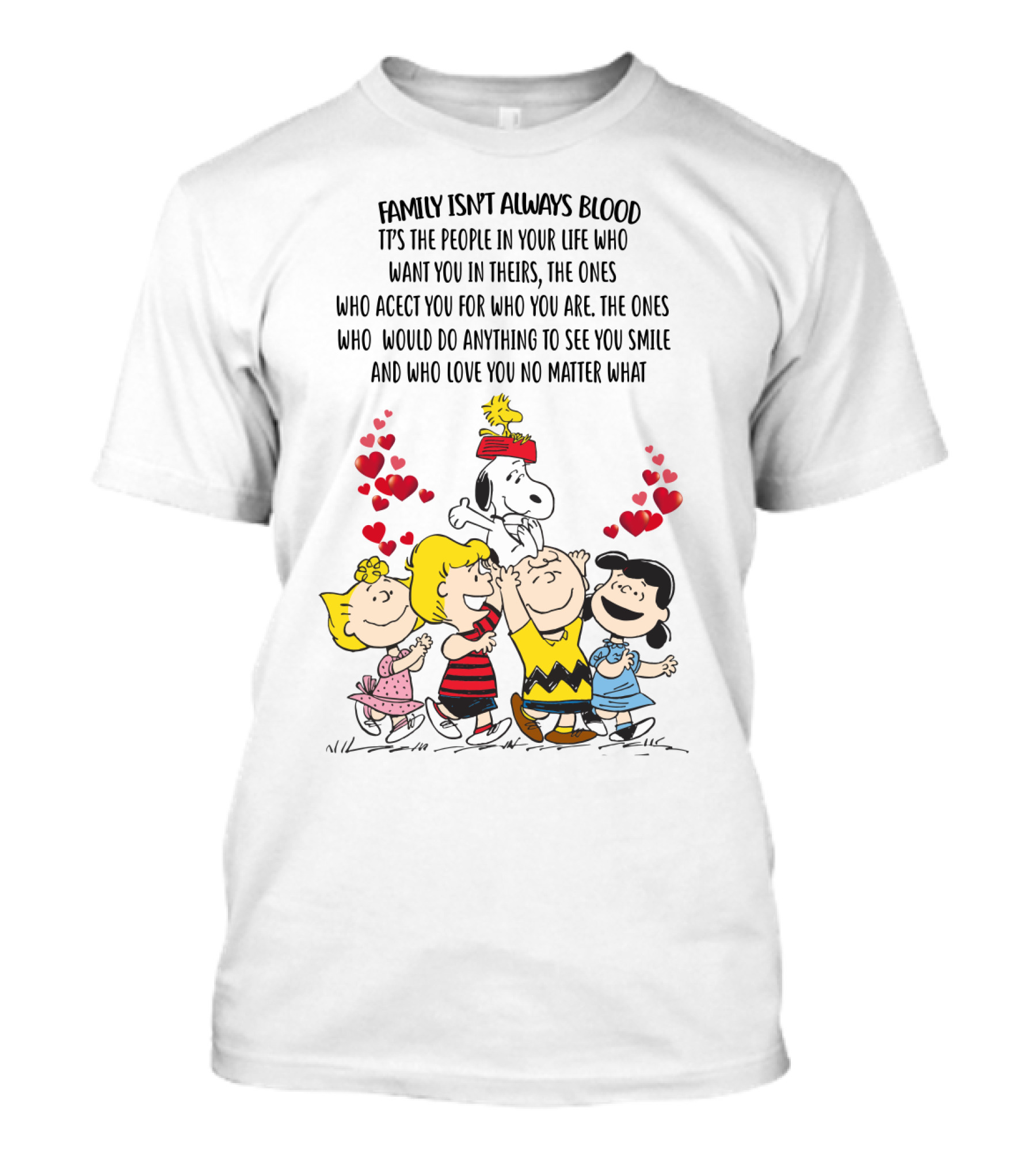 Charlie Brown Snoopy Family Isn't Always Blood Peanuts Movie Characters Hearts T-Shirt
