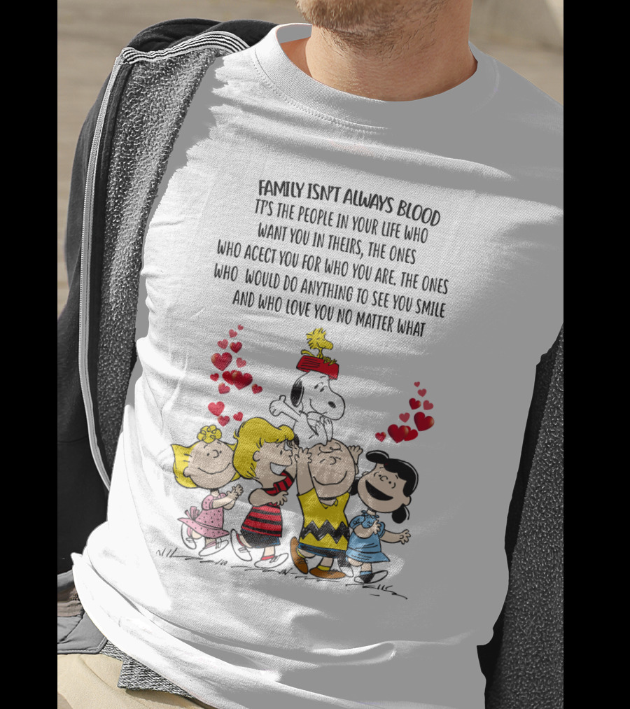 Charlie Brown Snoopy Family Isn't Always Blood Peanuts Movie Characters Hearts T-Shirt