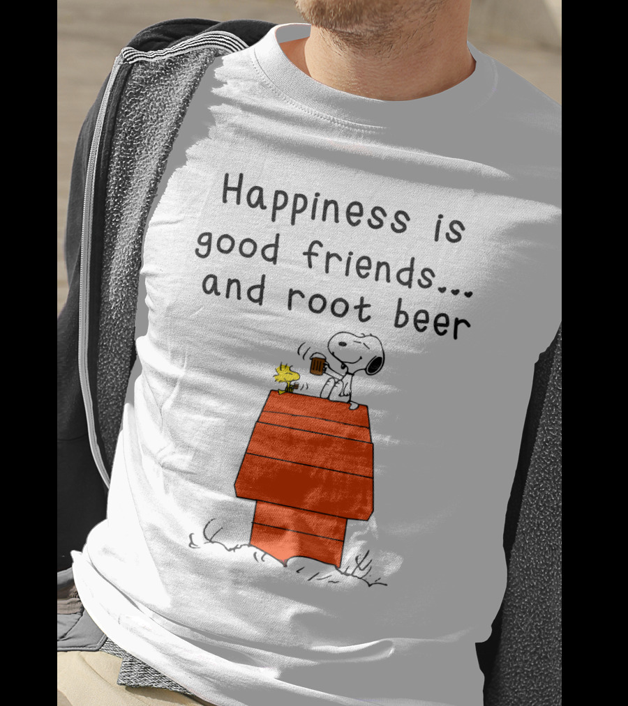 Happiness Is Good Friends And Root Beer With Snoopy And Woodstock Peanuts Movie T-Shirt