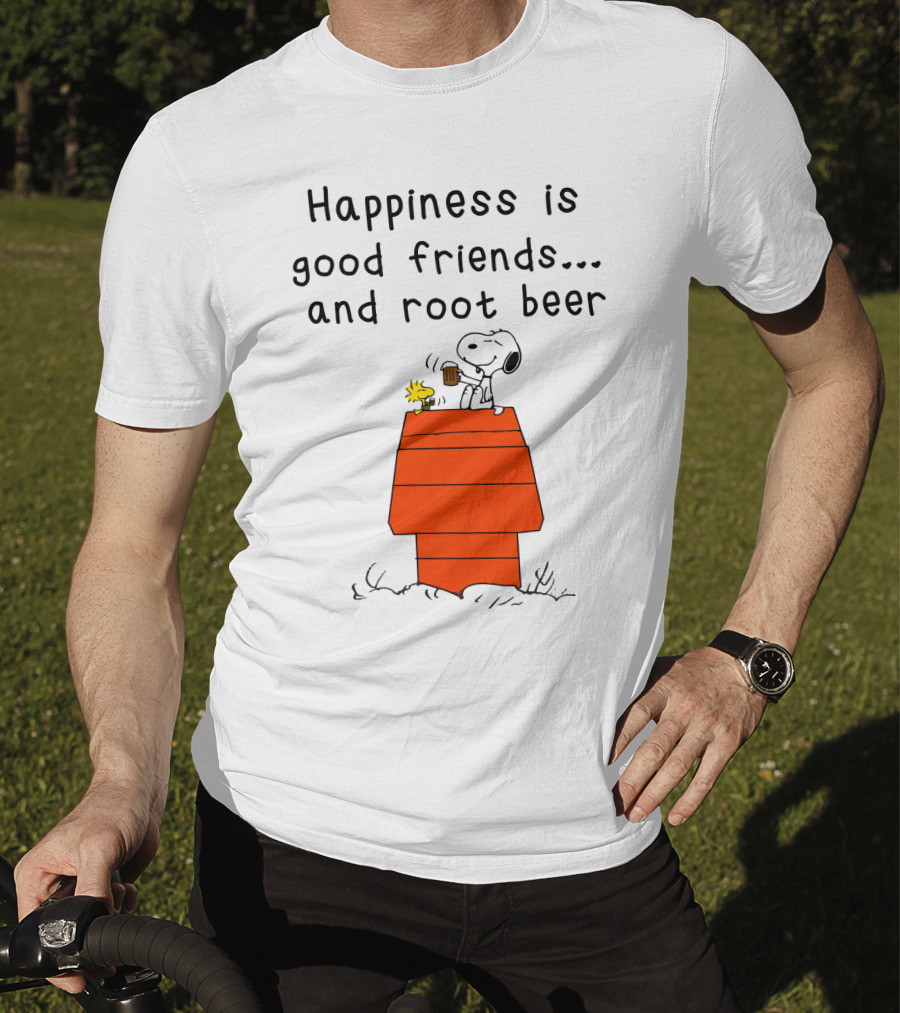 Happiness Is Good Friends And Root Beer With Snoopy And Woodstock Peanuts Movie T-Shirt