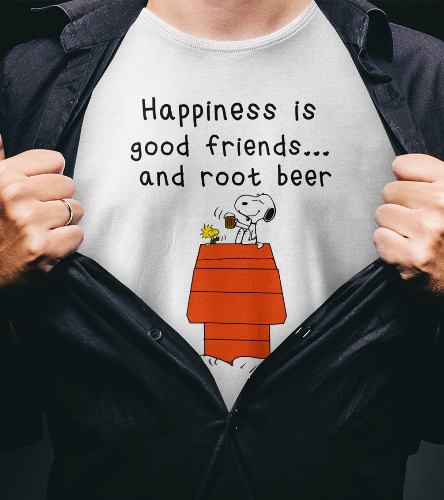 Happiness Is Good Friends And Root Beer With Snoopy And Woodstock Peanuts Movie T-Shirt