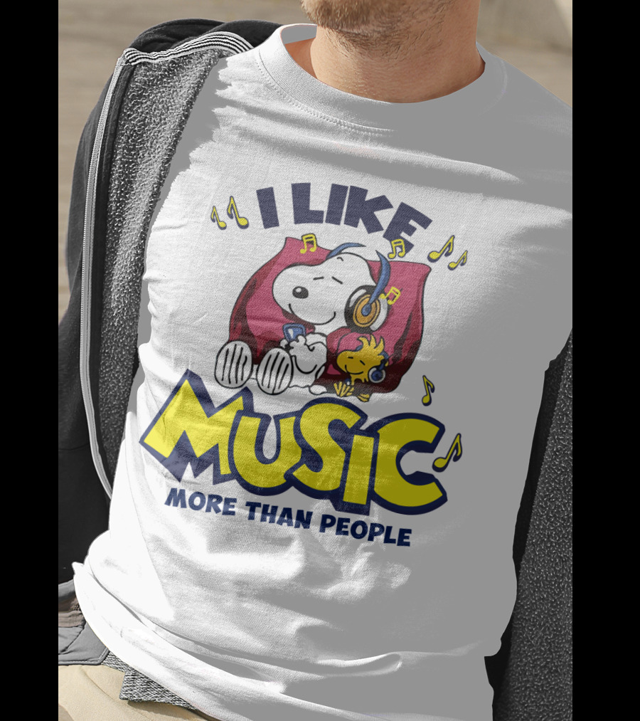 I Like Music More Than People Snoopy Listening With Headphones Peanuts Movie T-Shirt