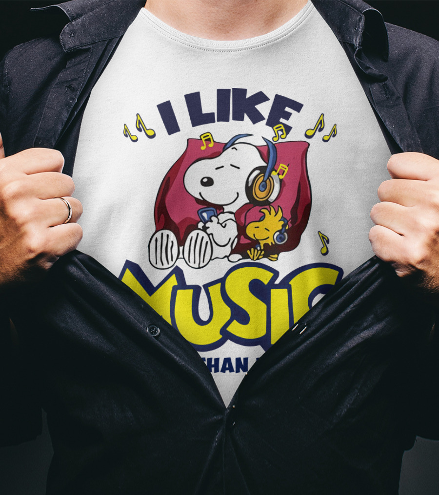 I Like Music More Than People Snoopy Listening With Headphones Peanuts Movie T-Shirt