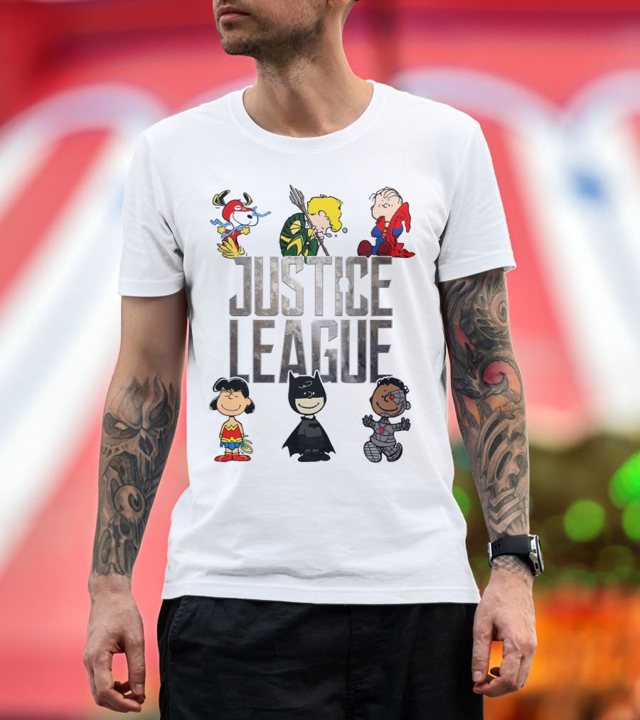 Justice League Peanuts Characters Featuring Snoopy Linus and Friends T-Shirt