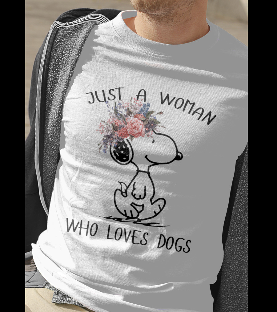 Just A Woman Who Loves Dogs Snoopy Floral Peanuts T-Shirt
